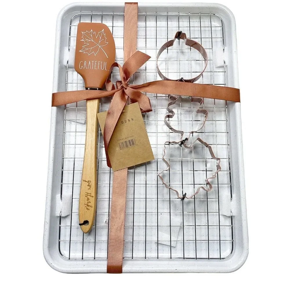 Rae Dunn 6 Pc Baking Set Grateful Amber Cookie Cutter Spatula Cookie She…